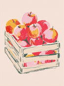 Rode en roze appels in een houten kist
