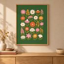 Autumn Flower Garden in een houten lijst boven een eiken kast in een warm beige interieur