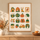 Little Autumn Treasures in een houten lijst boven een eiken kast in een warm beige interieur