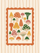 Groene oranje roze en gele paddenstoelen binnen een golvende oranje rand