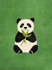 Zwart-witte panda met bamboe op een groene achtergrond