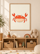 Vrolijke Krab Crème in een houten lijst boven een speelgoedkast in een lichte kinderkamer