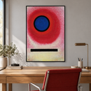 Wassily Kandinsky - Blauer Kreis No. 2 (Cercle Bleu II) (1925) in een werkkamer met een eiken bureau, rode stoel en een zwarte lijst