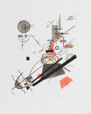 Wassily Kandinsky – Fröhlicher Aufstieg: Een omhoog bewegend samenspel van zwarte lijnen en rode accenten op een lichte achtergrond.