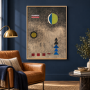 Wassily Kandinsky - Im lockeren Schwarz (1927) in een donkerblauwe lounge met een leren fauteuil en een eiken lijst