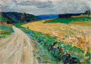 Wassily Kandinsky – Kallmünz – natuurstudie: Een landweg langs gele en groene velden onder een bewolkte blauwe hemel.
